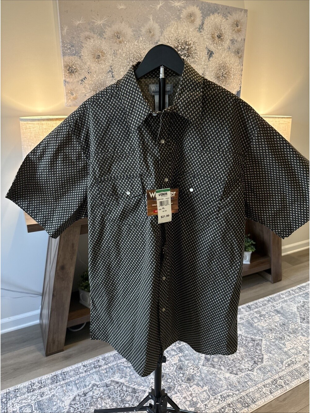 Wrangler Men’s Short Sleeve Snap Up Shirt With Pockets Black Size XL